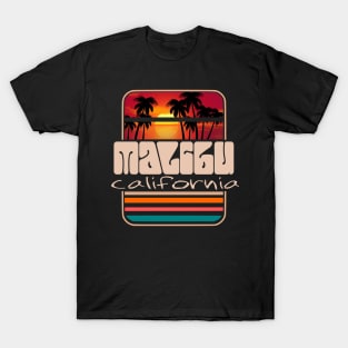 Malibu california bump sticker badge retro vintage sun palmtrees T-Shirt